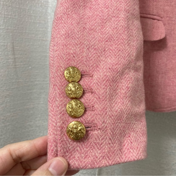 J. Crew Women’s Schoolboy Wool Pink Herringbone Blazer Size 2 With Gold Buttons - Picture 10 of 15
